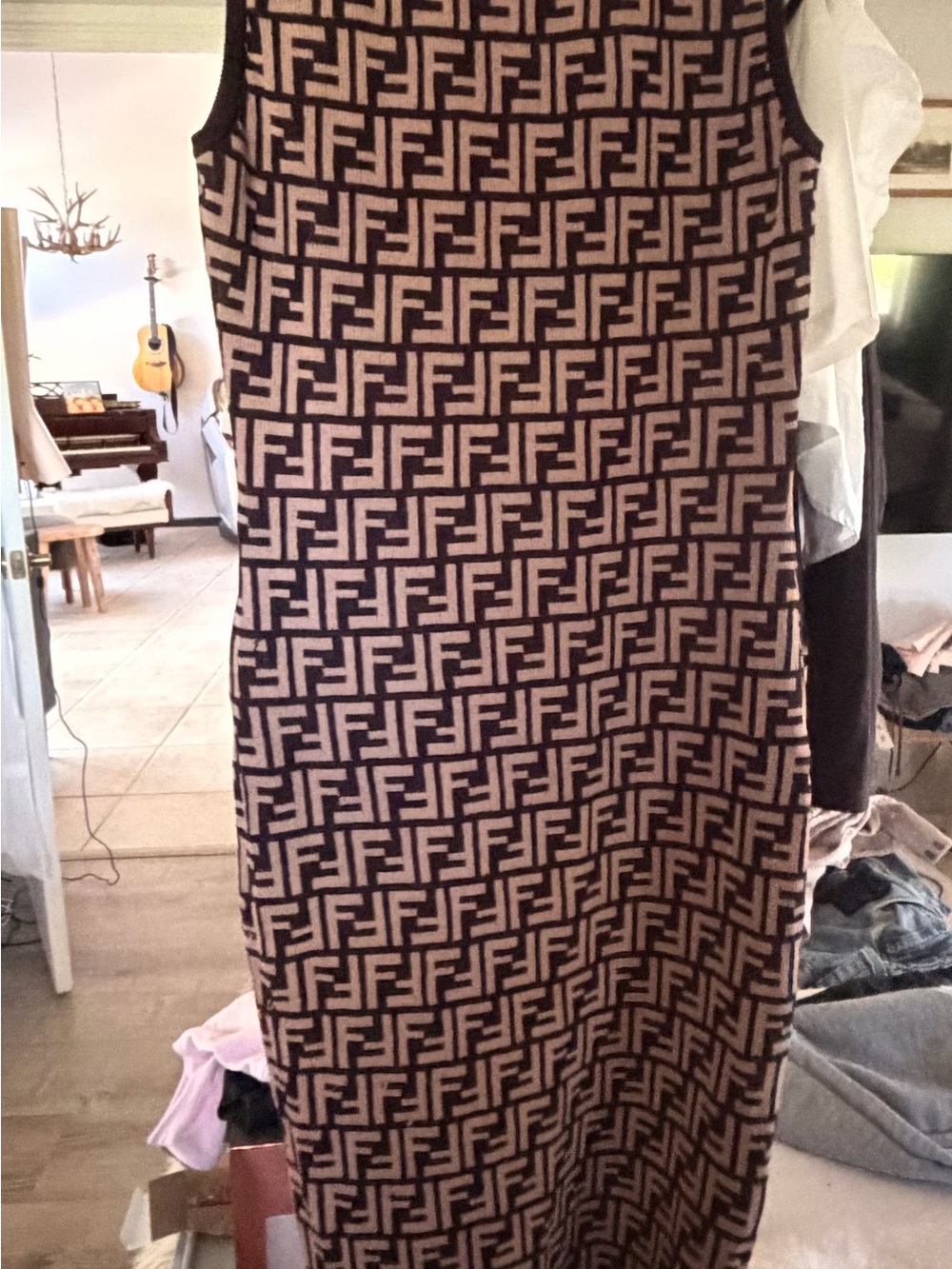 Fendi Brown and Black Logo Knit DressFITS LIKE A MED - Picture 2 of 6